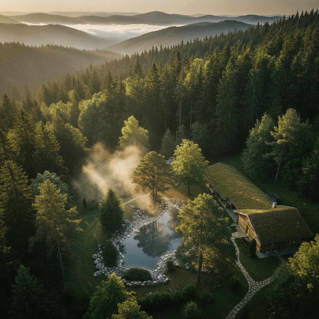 Widok z lotu ptaka na ośrodek w Wetlinie